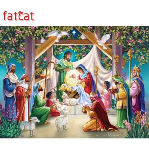 FATCAT Birth of jesus Diy Diamond Painting kit Full Round drill Diamond Mosaic Rhinestone Picture Embroidery Religion icon AE691
