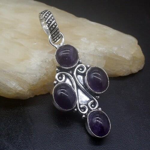 Gemstonefactory Jewelry Big Promotion Single Unique 925 Silver Vintage Natural Amethyst Topaz Lady Women Necklace Pendant 0127