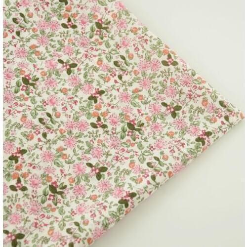 Cotton Fabric Pinted Light Pink Flowers and Green Leaves Designs Decoration Tecido Sewing Dolls Plain Patchwork Home Textile CM