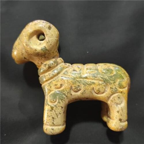 Hongshan Culture Natural Jadeware Zodiac Sheep Handmade Collection Ornament Pendant Carving Decoration Mascot Figurines Gift