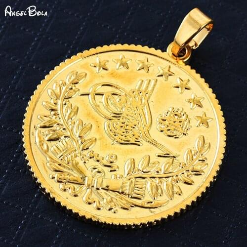 Islamic Muslim 3 Size Gold Coin Luxury Jewelry Pendant Necklace Middle East Turkey Wedding Party Holiday Gift Wholesale