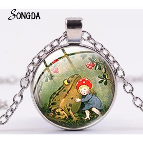 Kawaii Arrival Frog Necklace Art Photo Glass Crystal Cabochon Pendant Choker Fashion Animal Jewelry Gift For Women Accessories