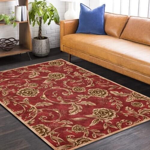 American Style Red Wine Carpet With Rose Flower For Living Room Retro Rug For Bedroom European Decor Home Bedside Mat Vintage