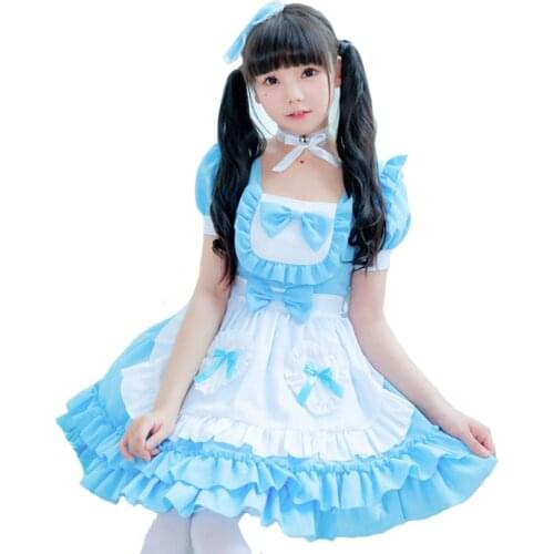 Amine Blue Cute Lolita Outfit Maid Dress Cosplay Costume Suit for Girls Woman Waitress Maid Party Costumes