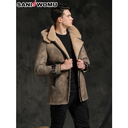 Mens Shearling Jacket Sheepskin Coat Motorcycle Coat Fur Parka Flight hoodies Jacket B3 classic cool Aviator Jacket