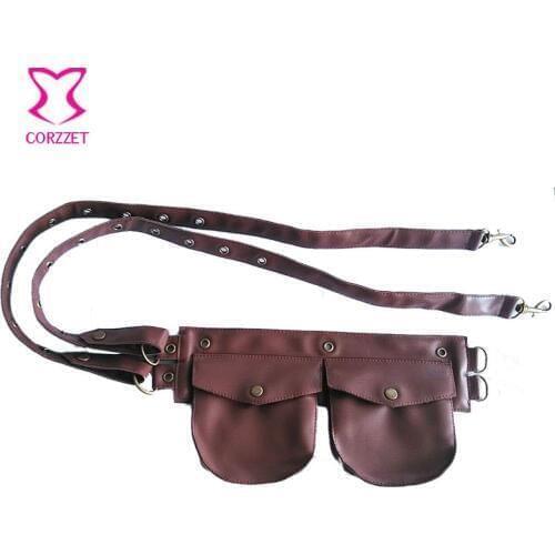 Men/Women Brown Faux Leather Pouch Belt Steampunk Pocket Waist Bags Burlesque Costume / Sexy Corset Gothic Clothing Accessories