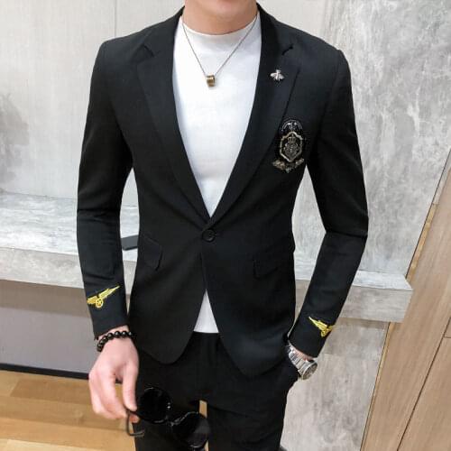 Nightclub Punk Blazer Hombre Men Embroidery Blazer Men Black Gold Badge Jacket Stage Costumes For Singers Male Terno Masculino