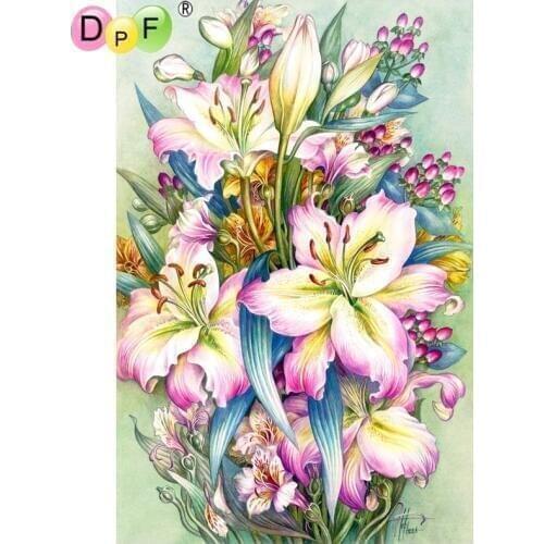 DPF DIY Gift Diamond Embroidery crafts elegant white lily 5D full Round Diamond Painting Magic Cube Cross Stitch Mosaic Decor