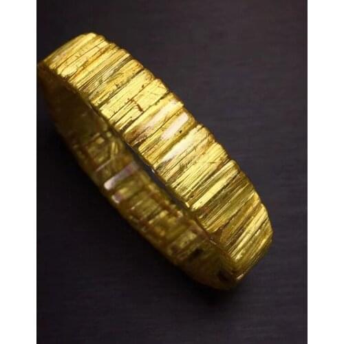 Genuine Brazil Natural Gold Rutilated Quartz Bracelet 12x4.5mm Women Clear Rectangle Beads Fashion Wealthy Genuine AAAAAA