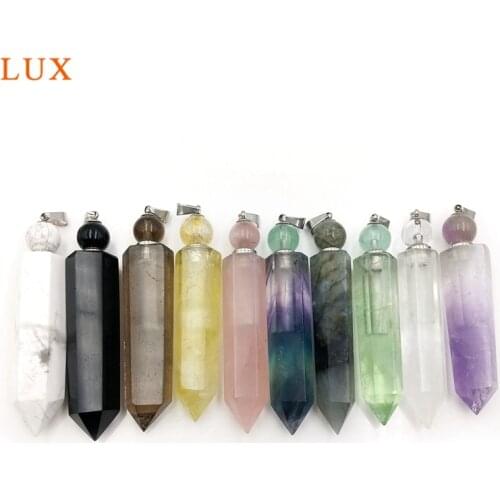Natural Crystal Quartz Perfume Bottle Pendant For Women Hexagon Prism Urn Amethysts Citrines Vial For Necklace Jewelry Making