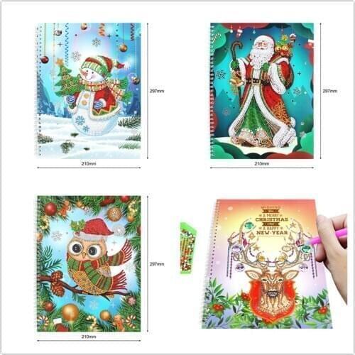 New Christmas A4 Diy Diamond Painting Notebook Diamond Painting Kits for Child,Student, Teacher Diy Christmas Gift