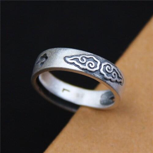 Original Chinese style Thai silver S990 foot silver opening double Xiangyun hollow ring female
