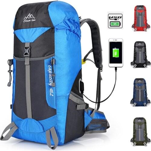 New 45L Outdoor Backpack Camping Climbing USB Charging Interface Rucksack Waterproof Mountaineering Hiking Molle Sport Bag