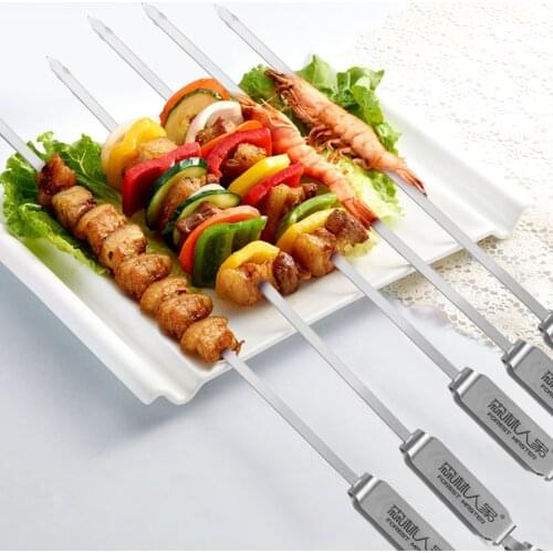 Stainless Steel BBQ Skewer Reusable Grill Barbecue Meat String Skewers Roast Stick For BBQ Kitchen Barbecue String Outdoor Tools