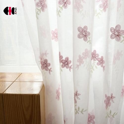 Embroidered Leaf Pattern Sheer Curtains for Bedroom Living Room Patio Villa Sliding Glass Door Window Draperies