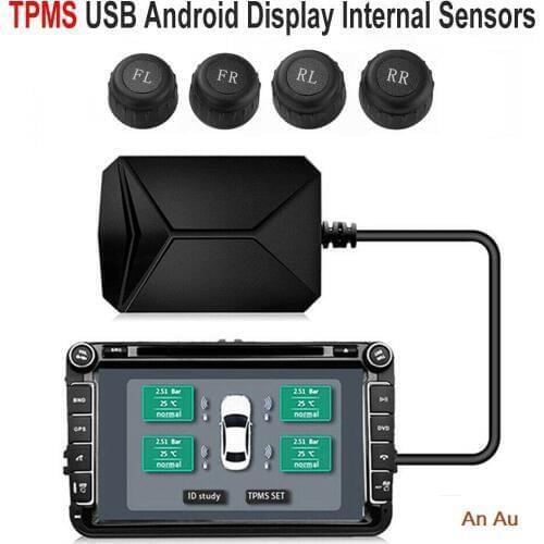 USB Android TPMS Tire Pressure Monitoring System Display Alarm System 5V Internal Sensors Android Navigation Car Radio 4 Sensors