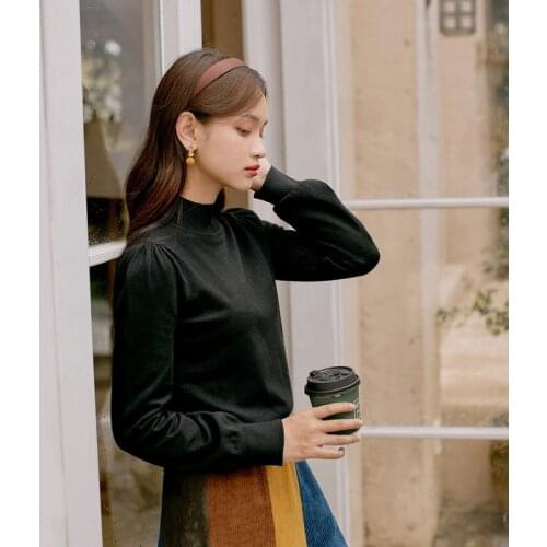 INMAN Liwo Series Winter Womens Vintage Half High Collar Lantern Sleeve Thick Sweater