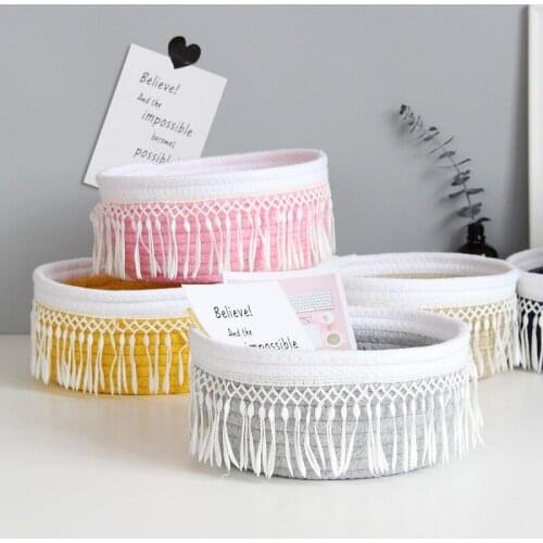 Cotton Rope Storage Baskets Nordic Style Tassel Handmade Woven Dirty Clothes Laundry Basket Desktop Sundries Organizer Hamper