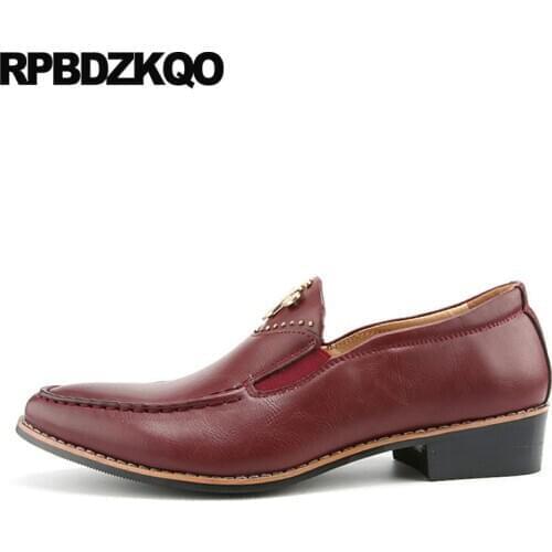 Height increase elevator stud red designer brown metal rivet nice party pointed toe office wedding business casual men shoes