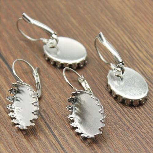 10pcs 18x25mm 13x18mm Stainless Steel Material Crown Edge Earring Studs French Lever Back Earrings Base Bezels