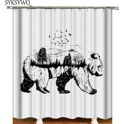 Bear animal shower curtain waterproof polish folk bathroom curtain polyester bath curtain