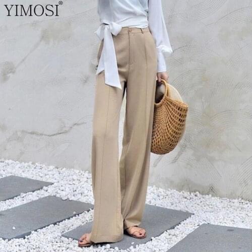 2021 Summer Autumn Women Wide Leg Pants Ladies High Waist Elegant Office Suit Trousers Female Plus Length Pants