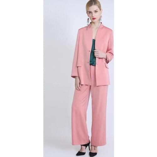 Pink Women Pantsuits 2 Pcs Set Autumn Office Wear Jacket Pants with Suit Ladies Trousers and Jacket Set Custom Made
