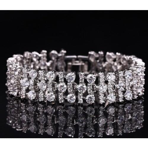 Trendy Silver 925 Jewelry 18CM Charm Bracelets for Women AAA Cubic Zirconia Topaz Wedding Party Jewelry Accessories