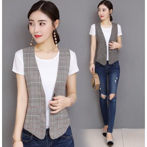 Woman Jacket Vest Kelayila Plaid Women Short Spring Summer Small Coat Sleeveless Vest Chaleco Mujer