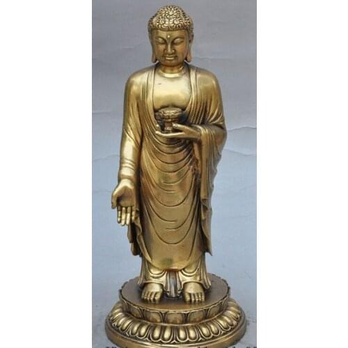 Zhmui8800283971+++11"old china buddhism brass hold lotus flower sakyamuni Shakyamuni buddha statue