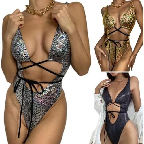 N7MF 1 Pc One-piece Swimsuit PU Leather Swimwear Bathing Suit Solid Color Beachwear Swimming Suits for Women Open Back