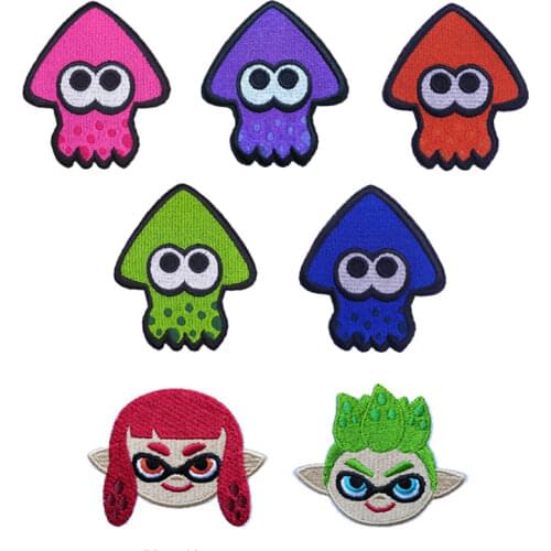 10 PCS Splatoon Squid Pink Green Color Embroidered Iron On Patch Game Character Otcopus Jacket Backpack DIY Clothing Accessories
