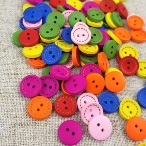 100pcs 15mm Colorful Round Wood Flatback DIY Wooden Buttons Sewing Craft Scrapbooking