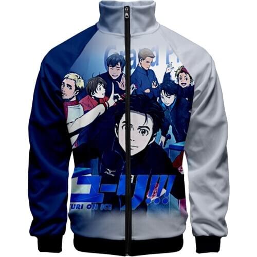 2020 New YURI!!! on ICE 3D printed Stand Collar Zipper Jacket men women Fashion sweatshirt Ainme long sleeve Jackets clothes