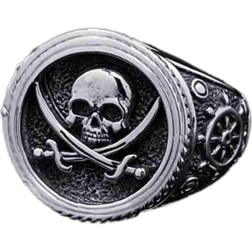 2021 Trend Skull Punk Punk Style Locomotive Pirate Two-Tone Mens Ring Male Ring Cool Stuff Gothic Accessories Mens Jewellery