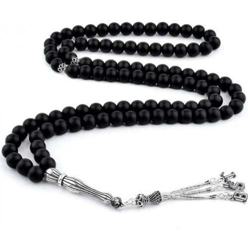 33 Beads Onyx (Onyx) Muslim Prayer Tasbih Misbaha Islamic Jewelry Subha Capsule Cut Tassel 925 Caliber Silver