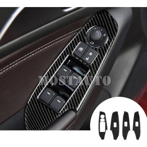 For Mazda 3 Carbon Fiber Car Door Window Switch Button Trim Cover 2014-2018 4pcs Car Accessories Interior Car Decor Car Trim