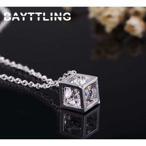 BAYTTLING 925 Sterling Silver 18 Inch Link Chain Cube AAA Zircon Pendant Necklace For Woman Fashion Luxury Birthday Gift Jewelry
