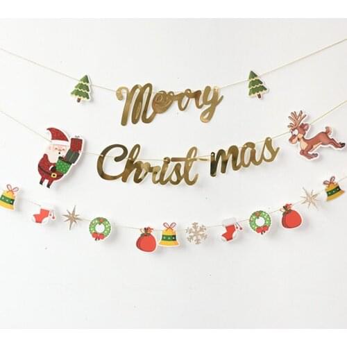 Merry Christmas Paper Banners Santa Claus Snowman Xmas Tree Hanging Garland Flags Christmas Decorations for Home Bunting Props