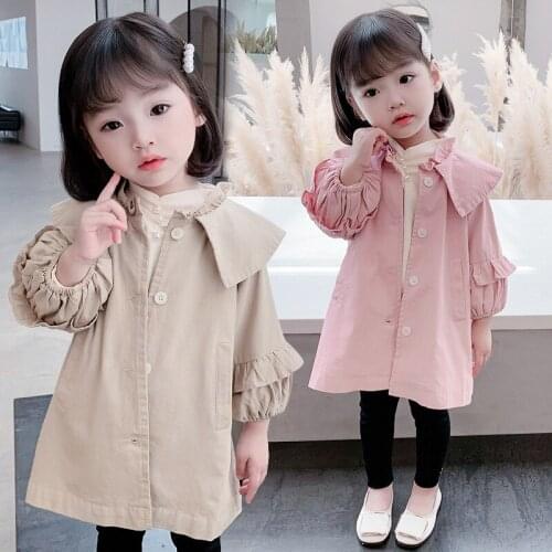 Girls Babys Kids Windbreaker Coat Jacket Outwear 2021 Bow Spring Autumn Cotton Buttons Cardigan School Childrens Clothing