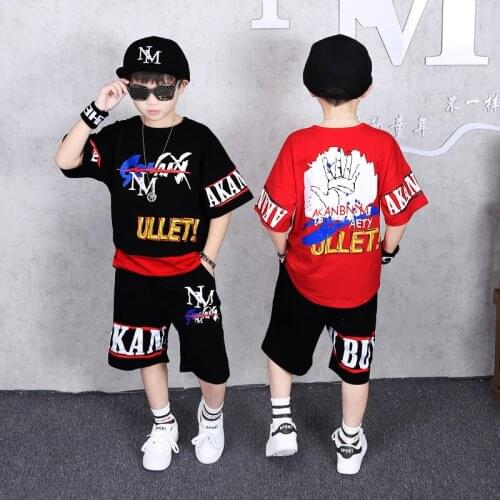 Childrens kids sets boys short sleeves loose 2019 Summer Korean version Two sets casual hip-hop sportswear size 4y-14y