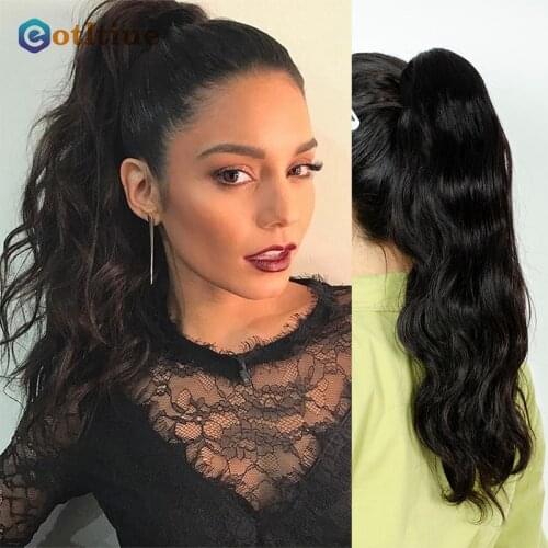 Eotltiue Body Wave Wrap Around Clip In Ponytail Hair Extensions Brazilian Heat Resistant Pony Tail Remy Human Hair Natural Color