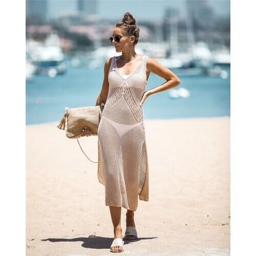 H80&S90 New Sexy Crochet Beach Dress Women Knit See Throght Bikini Cover Up Swimwear Female Swimwear Bathing Suite