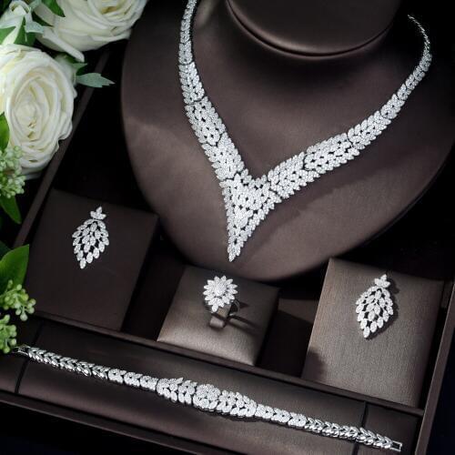 HIBRIDE New Design Sparkling Cubic Zirconia Women Jewelry Sets Geometric Design Wedding Bride Dress Accessories Bijoux N-412