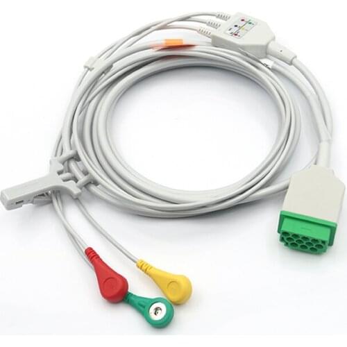 GE One-Piece Dash 2500 ECG Cable with 3 Lead IEC, Snap,11pins