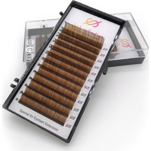 Brown Eyelash Extension Maquillaje Makeup Individual Eyelashes High Quality Soft Natural Synthetic Mink 16 Lines