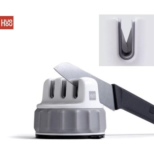 Huohou Mini knife sharpener Fixable Sharpen Stone Trible Wheel Whetstone One-handed Sharpening Tool Grindstone