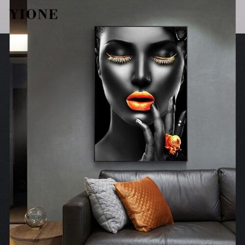 Vogue Black Woman Canvas Painting Modern Luxury Figure Picture for Living Room Bedroom Wall Art Poster Prints Home Decoration