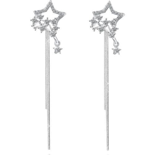 Fashion Simple Temperament Pentagram Stars Diamond Long Fringed Earrings Gift For Friends