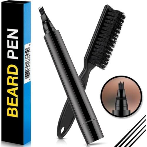 Beard Filling Pen Kit Men Waterproof Male Mustache Pencil Filler Shaping Grooming Set Barber Facial Hair Repair Tool